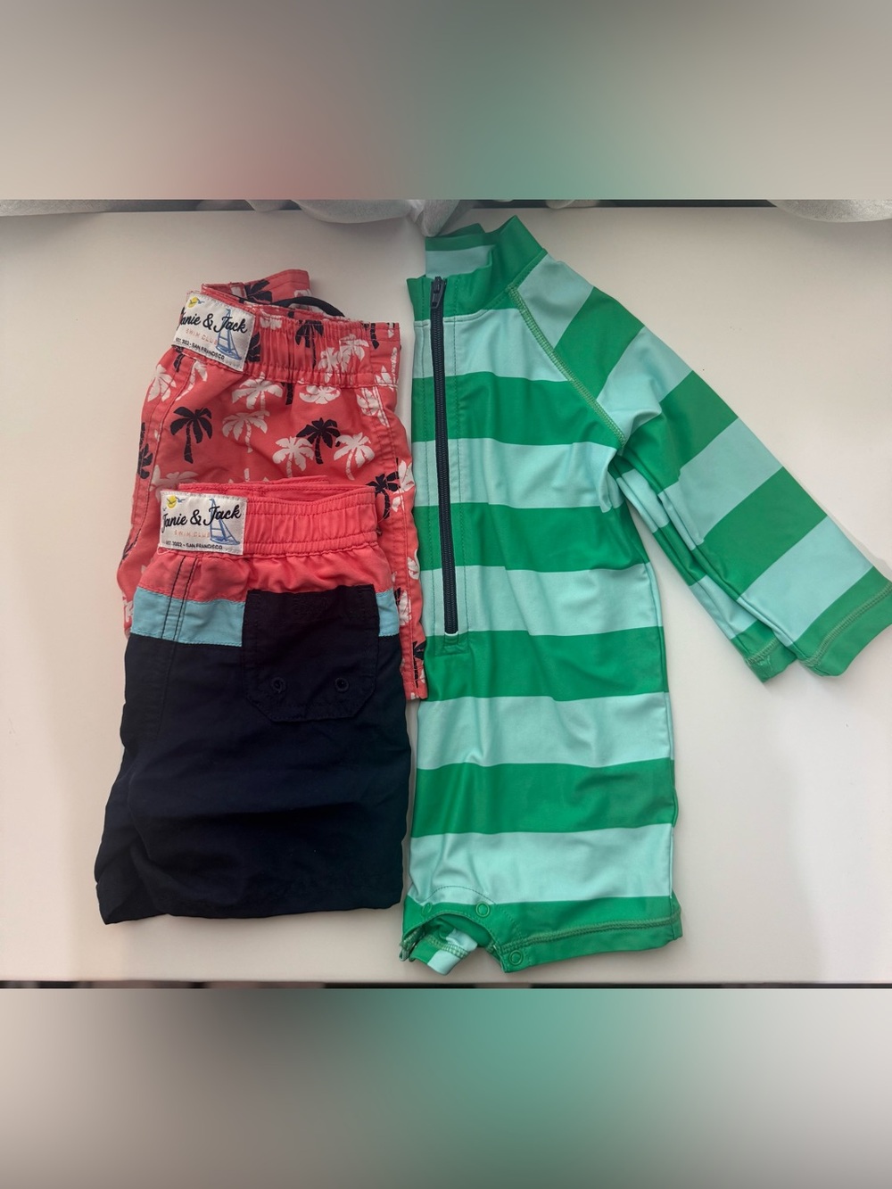 Primary Stripe Rash Guard One-Piece(Green, Mint) Janie & Jack Swim shorts bundle